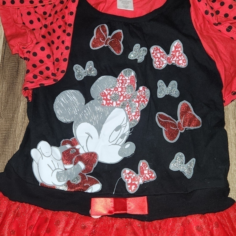 DISNEY Minnie Mouse Dress Size 6 Red and Black  with Matching Minnie Bow - Picture 5 of 7